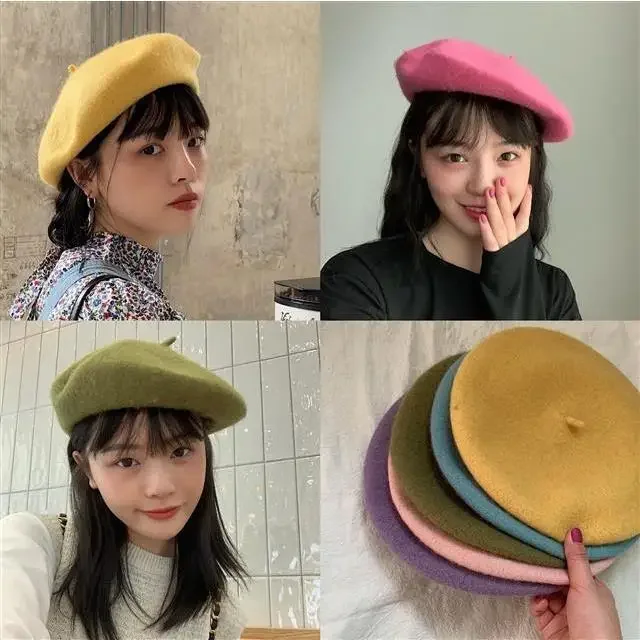 Winter 100% Wool beret hat Women Girl Winter Outdoor Artist Painter Hat French Pumpkin Beret Hat Thick Warm Woolen Pumpkin hat