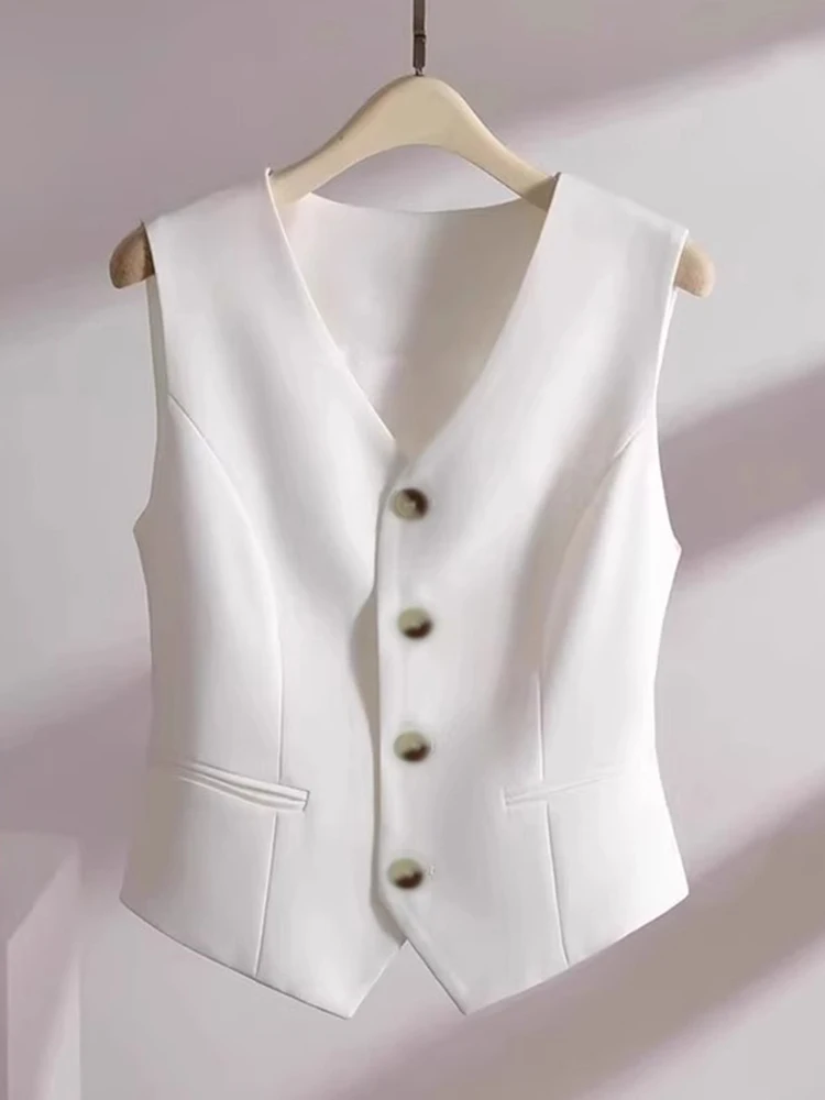 Commute Elegant V-Neck Suit Vest Versatile Minimalist Style Summer Fashionable Shoulder Padless Tank Top Korean Loose Fit