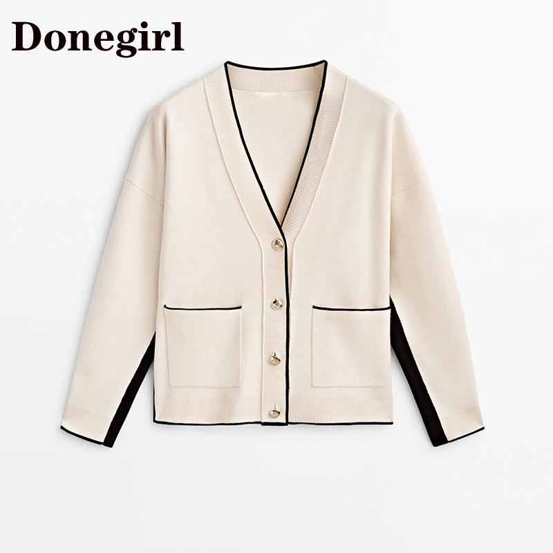 Donegirl 2023 Women Cardigan Button V-Neck Knitted Sweater Cardigans Female Casual Pockets Fashion Ladies Tops cardigans mujer