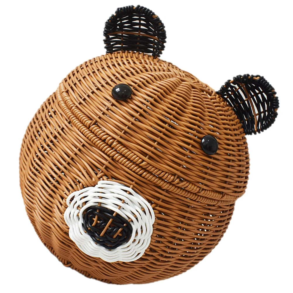 

Lidded Storage Basket Multi-functional Snack Fruit PP Material Vintage Rattan Woven Baskets Home Office School Small Desktop