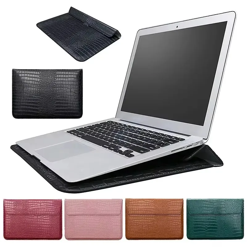 13 14 15 16 11 12 Inch Crocodile Leather Flip Laptop Sleeve For Macbook Neo HP Notebook Pouch Waterproof Handbag Bag Accessories