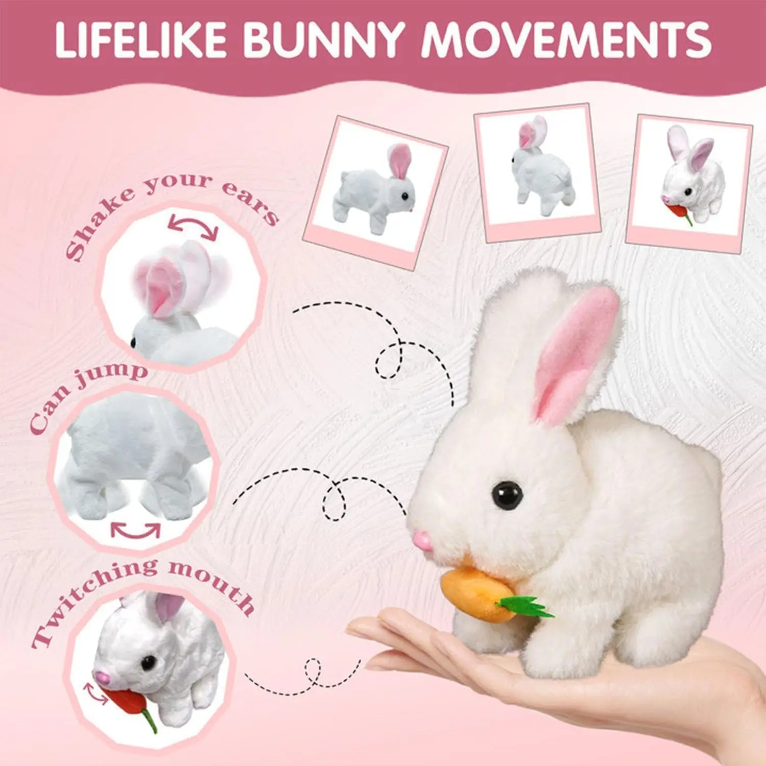 2025 nouveau Realisti mignon poupée cadeaux d'anniversaire lapin électrique interactif jouets en peluche lapin avec carotte marche Wiggle oreilles Wag Tail