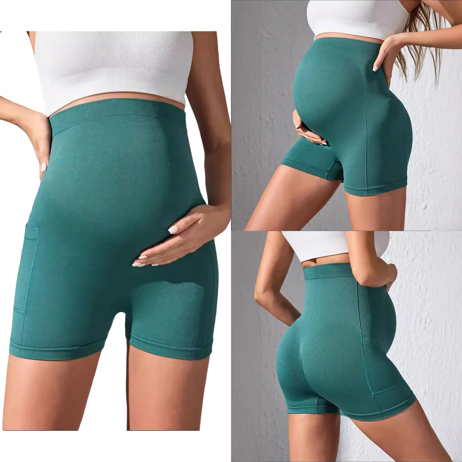 

Одежда для беременных, шорты для йоги, высокая талия поверх живота, женские спортивные шорты для пилатеса с карманами, повседневная одежда