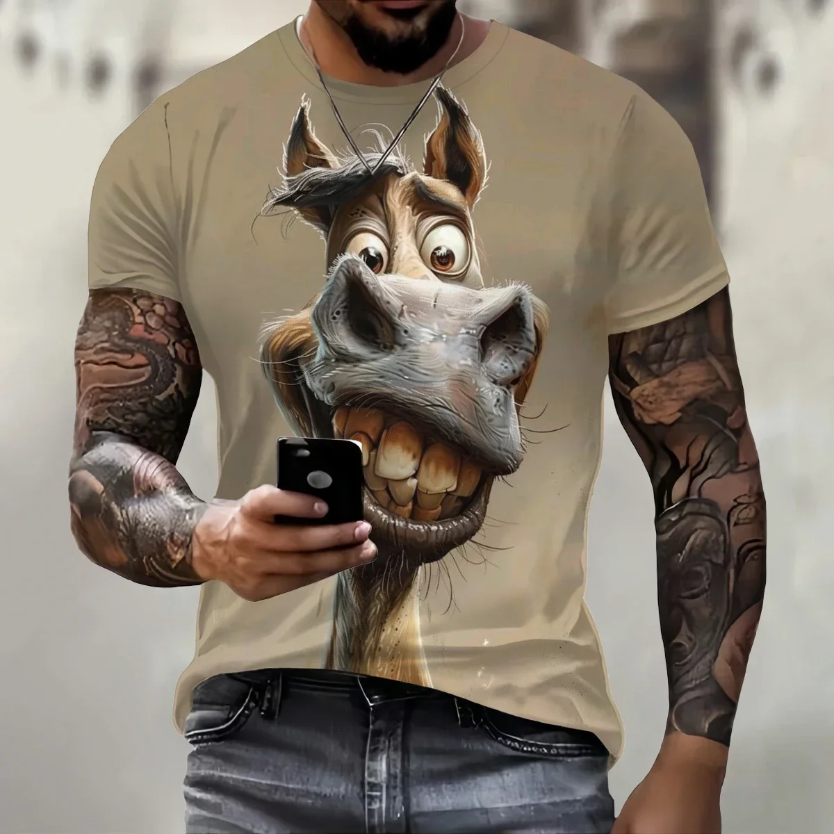 

New Men's Summer Cartoon Animal Print 3DT Shirt, Hip Hop Personality Fashion Quick-drying Round Neck Short-sleeved Streetwear To