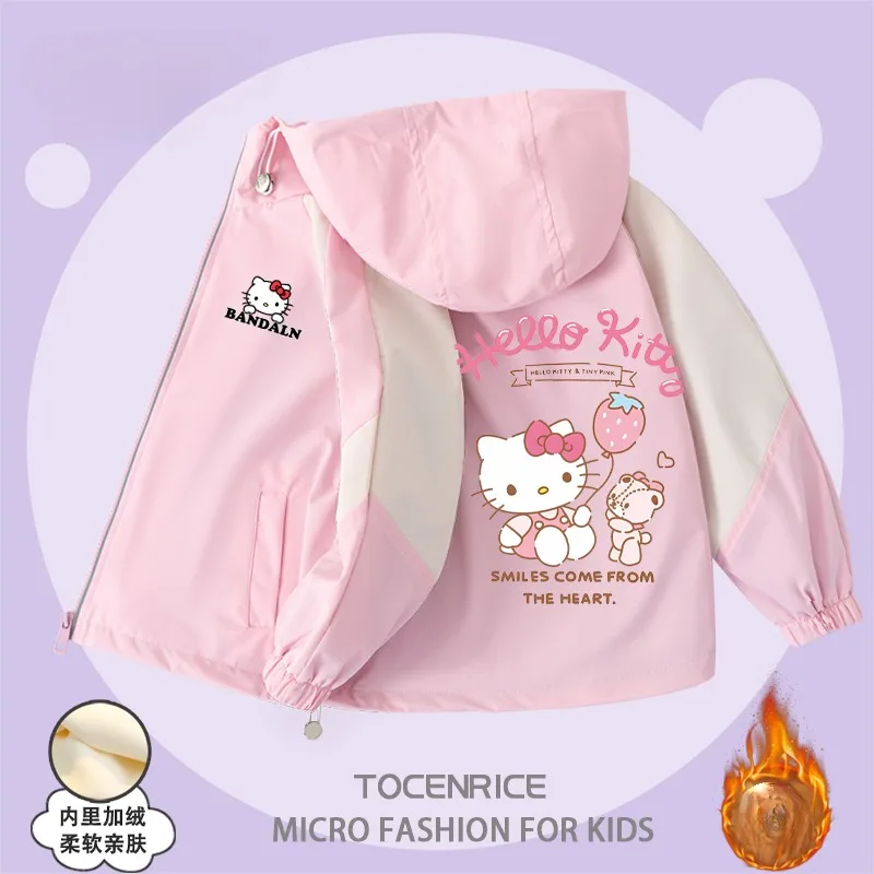 Anime Kawaii Sanrio Hello kitty Polarized Jacket Cotton Kids Hooded Cartoon Detachable Casual Top Girl Warm Outdoors Windbreaker