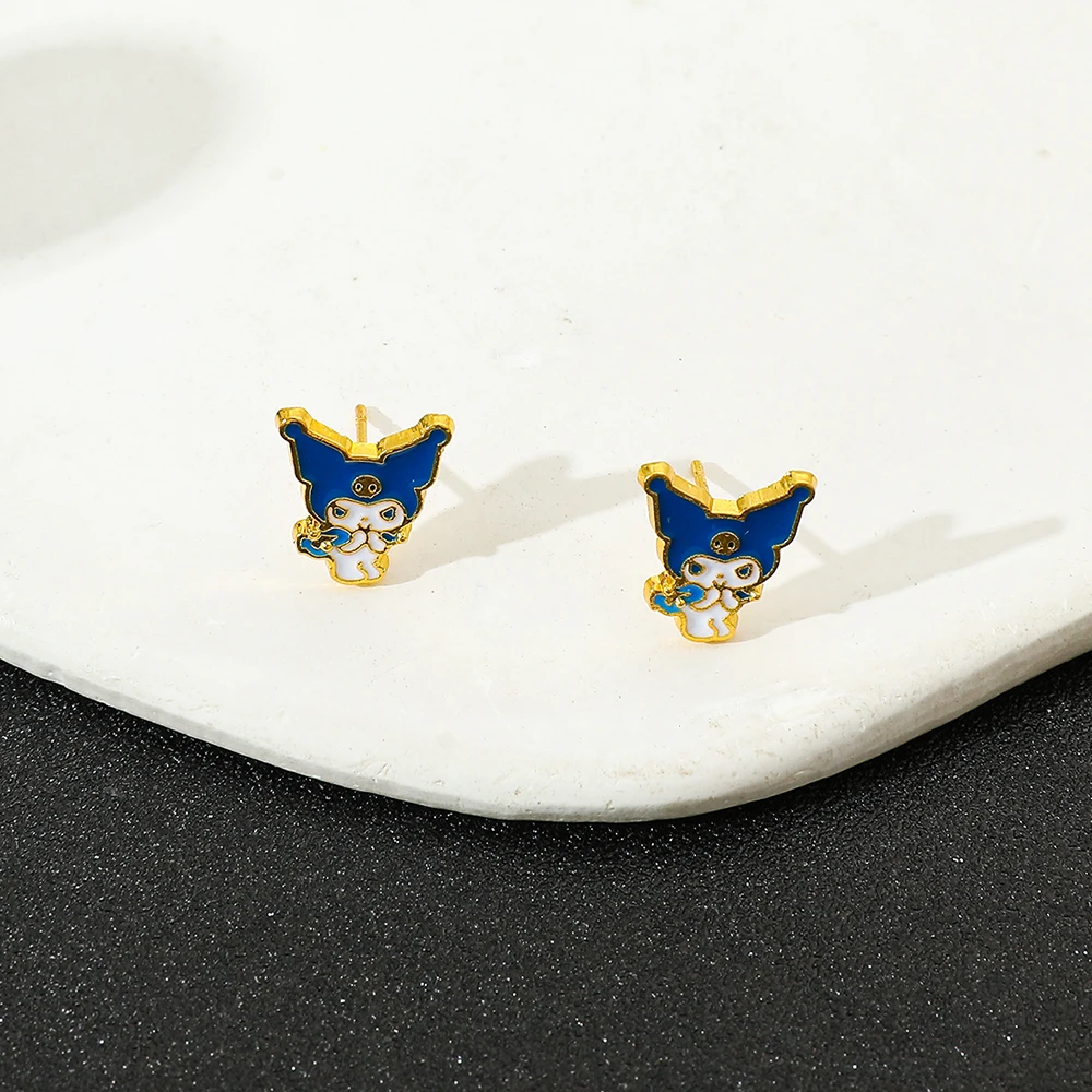 Sanurgente-Boucles d'oreilles Kuromi en alliage de zinc, accessoires faits à la main, figurine d'anime de dessin animé mignon, cadeaux de fête, mode Kawaii