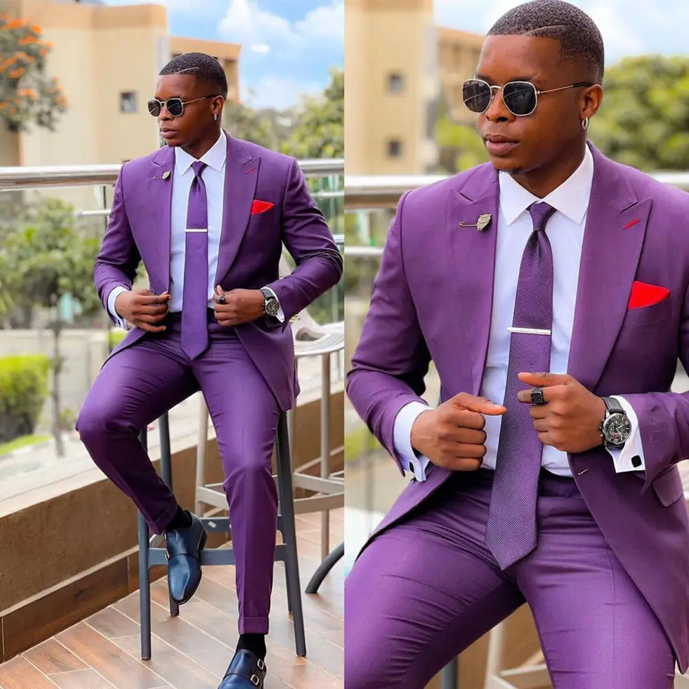 

Groom Suit Men's Suit Fashion Purple Lapel Slim Fit Suit Wedding Business Party Traje Caballero Hombre Vestir 2PCS