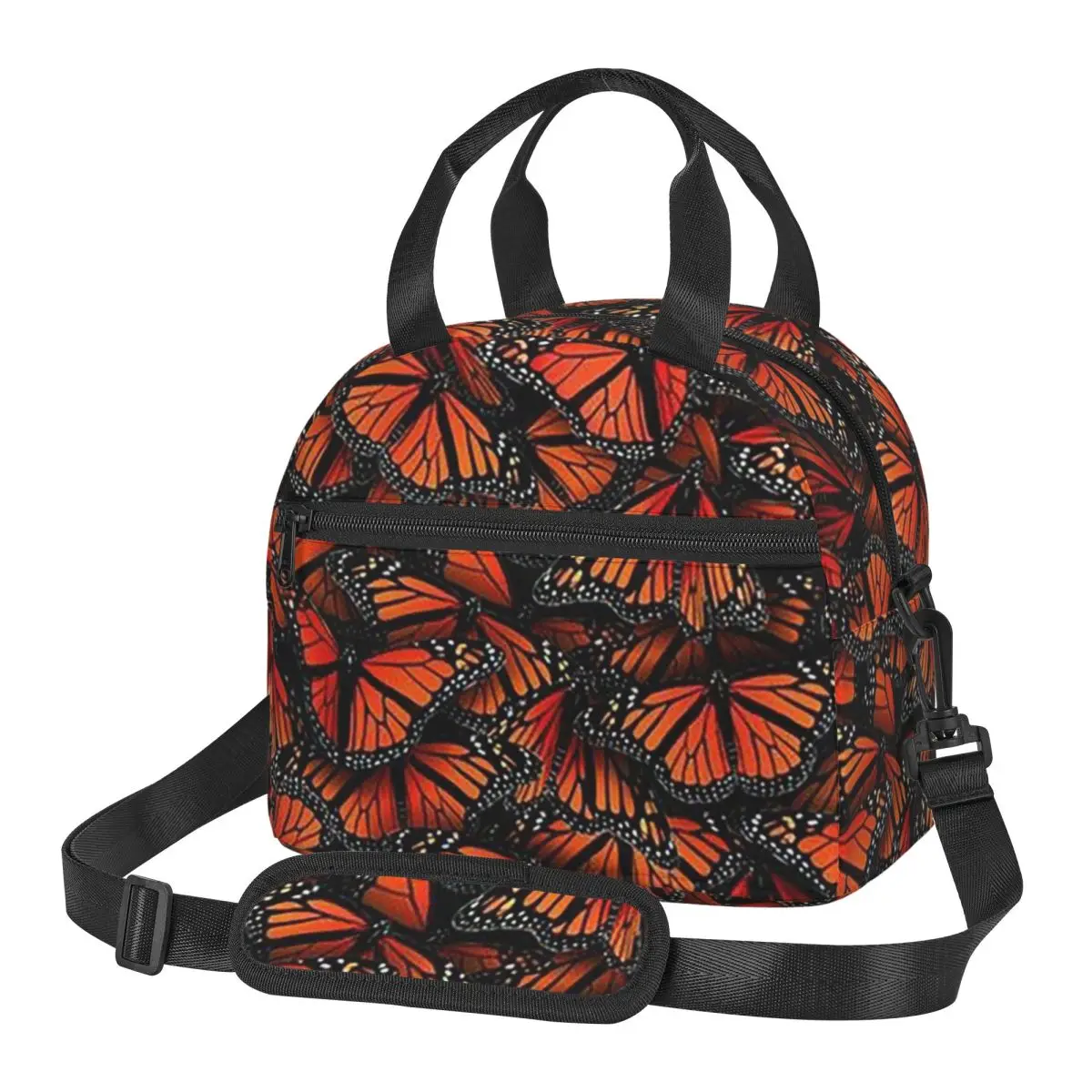 Orange Monarch Butterfly Insulated Lunch Bag for Women Picnic Storage Food Boxes Portable Cooler Thermal Lunch Box Tote