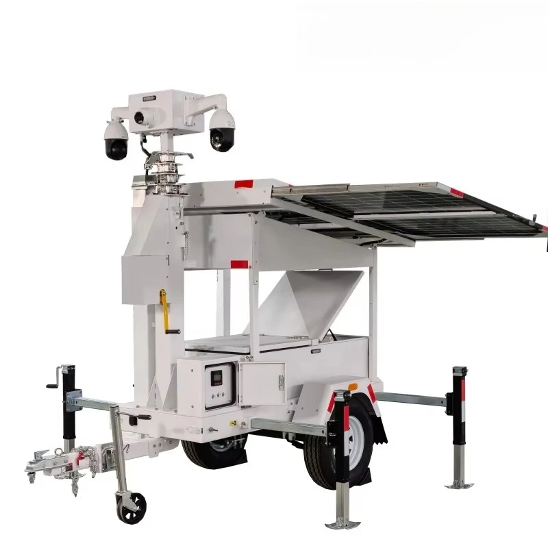 Portable Solar Security Solar Tower CCTV Trailer Smart CCTV Camera System 6m Electric Mast IP67 Waterproof 2*435W