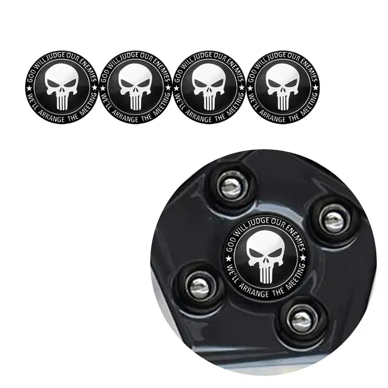 4Pcs 56mm Car Wheel Center Hub Caps Cover Emblem Punisher Skull Logo Universal Aluminum Stickers Auto Styling Tire Accessories