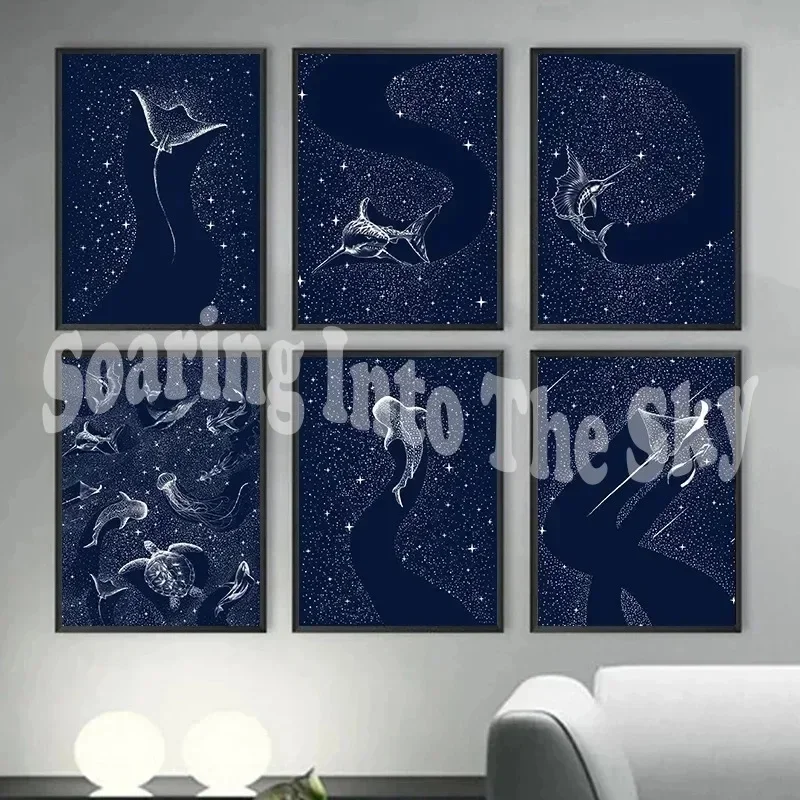 Modern Painting Cosmic Ocean Star Eater Navy Poster and Prints Canvas Wall Art Pictures for Home Living Room