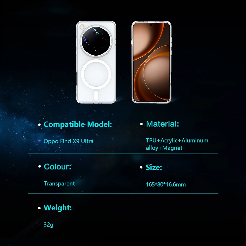 Magnetische Hartschalenhülle aus TPU+PC, transparent, stoßfest, für Oppo Find X9 Ultra – Detail 10
