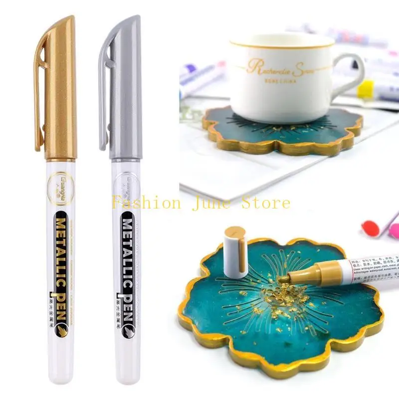 N5KA 6Pcs/set Acrylic Paint Pens Epoxy Resin Drawing Pen Gold Silver for Coloring