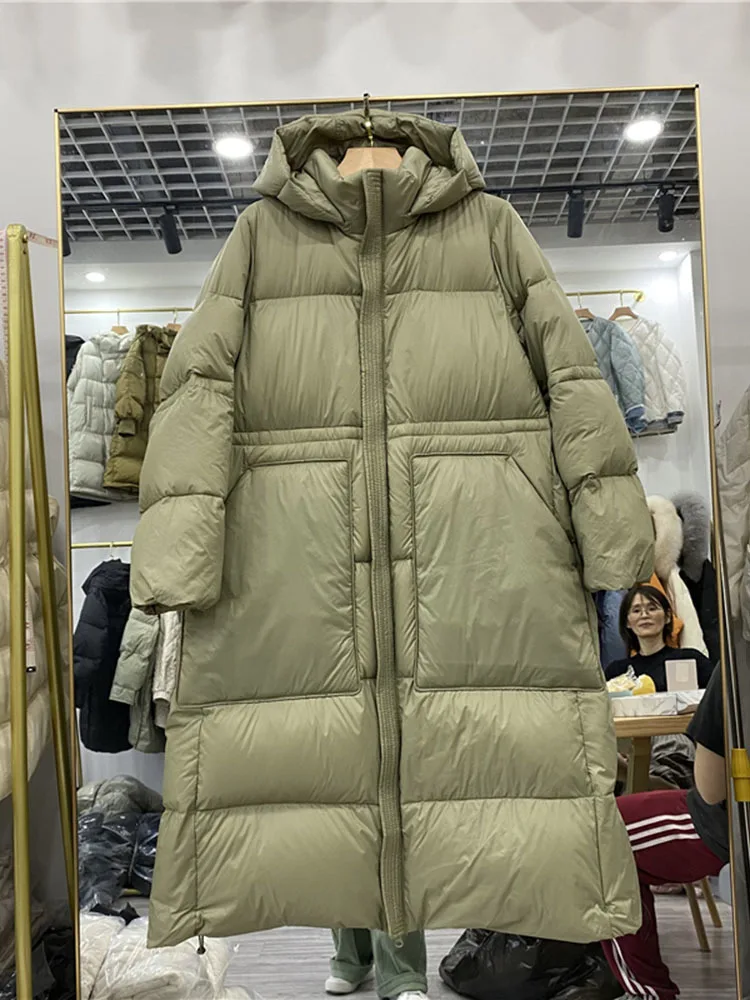 Chaqueta larga de plumón para mujer, abrigo informal grueso y cálido de gran tamaño, Parkas de manga de murciélago de calle alta, invierno, 2022