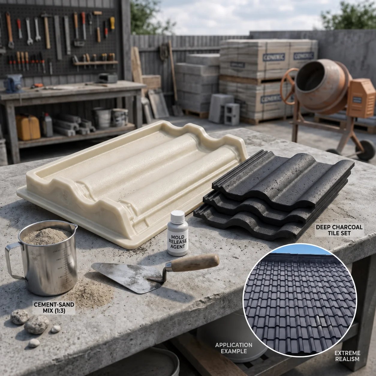 5-teiliges Zementfliesen-Formset für Dach- und Villendekoration, DIY Beton-Dachplatten für Haus und Hof, Wiederverwendbare Kunststoffform