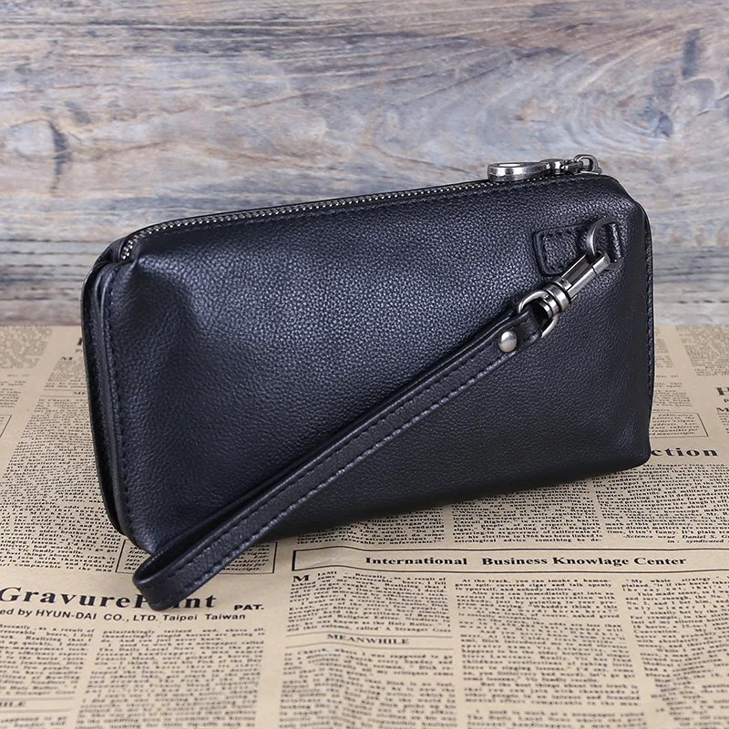 Leather Clutch Bag Men's Casual Business Grab Baotou Layer Cowhide Trend Long Clutch Bag Large Capacity Wallet