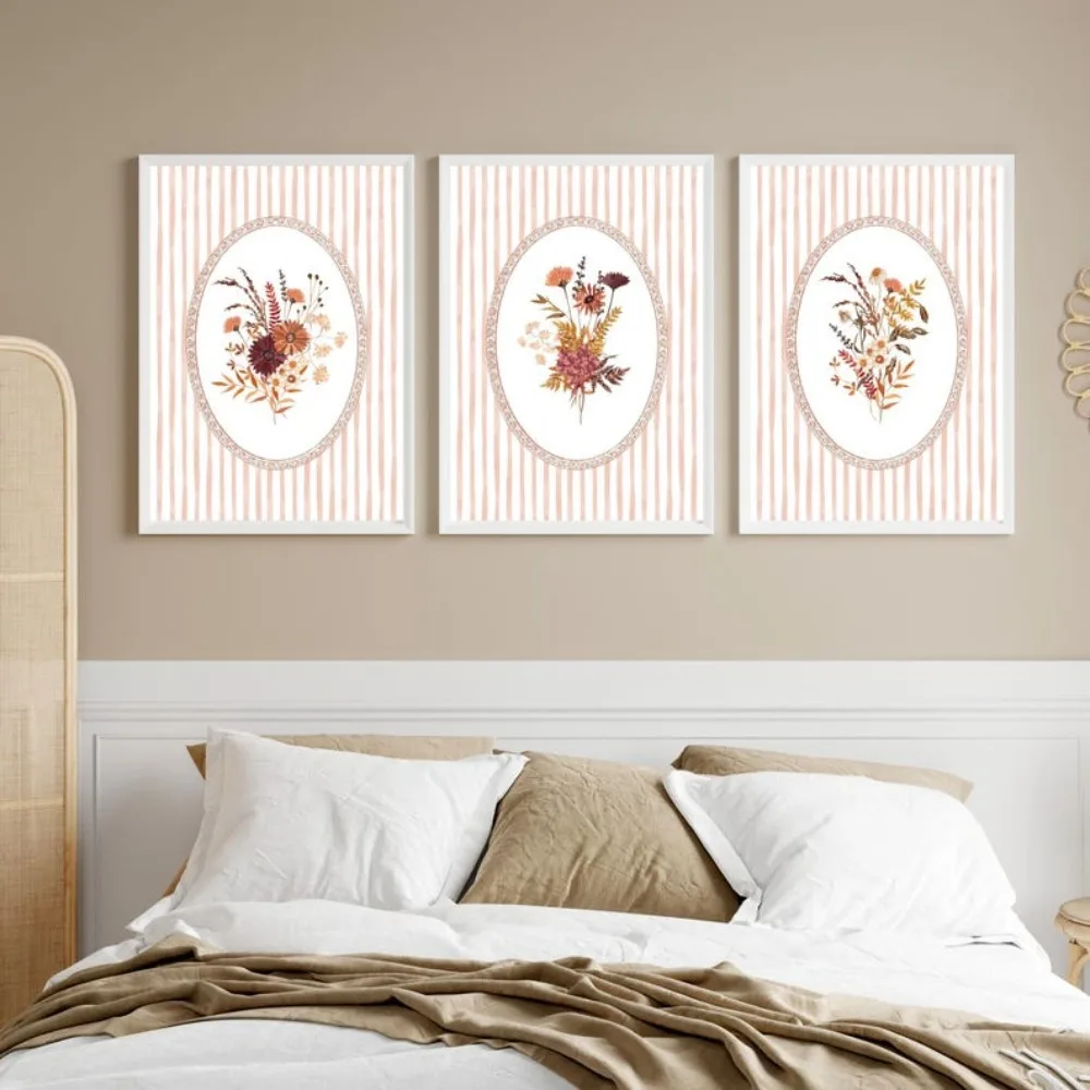 Frameless Bohemian Flower Wall,Neutral Plant Art,Minimalist Digital Download Flower Poster,Digital Download,Living Room Decor