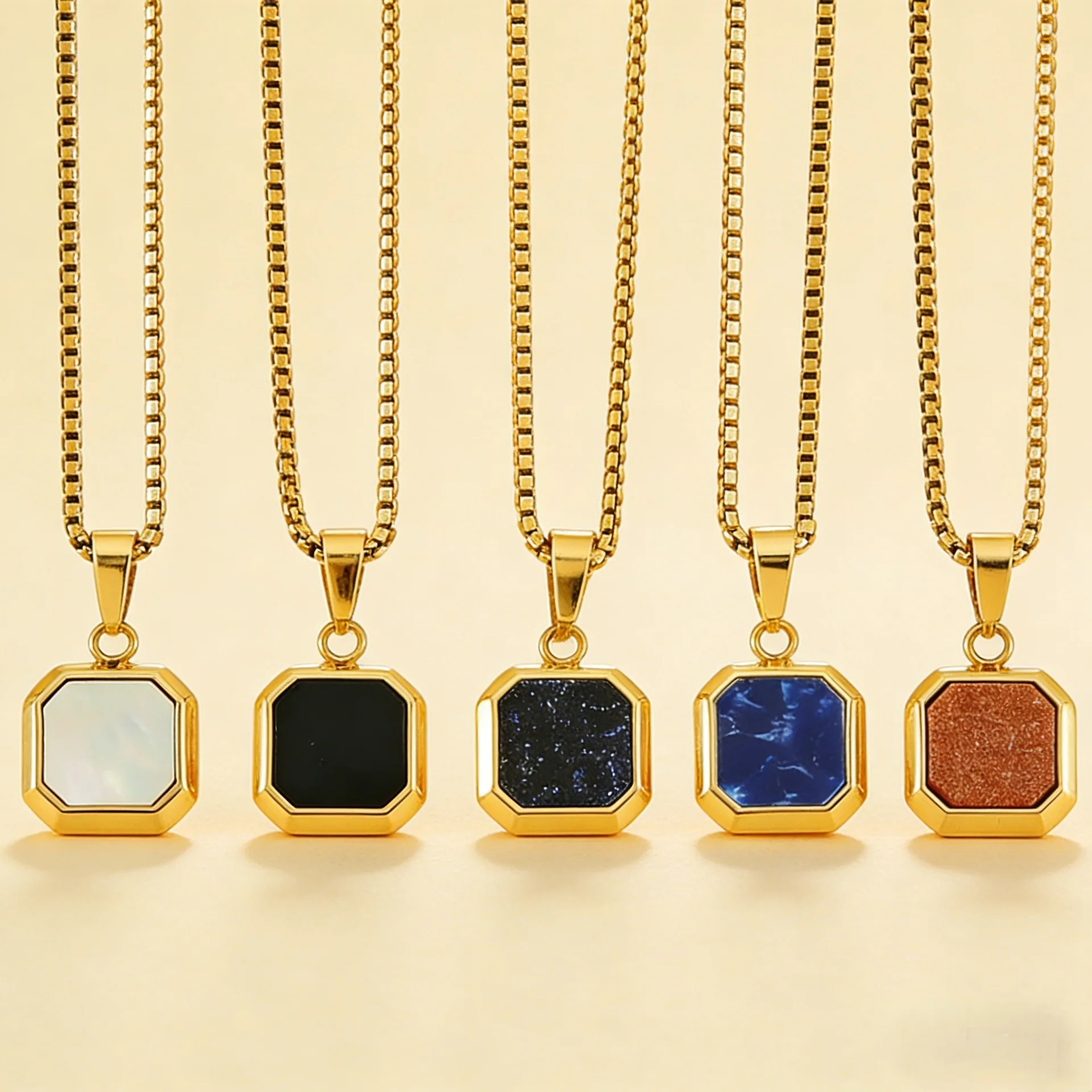 Trendy Pendant Necklaces for Men,Square Natural Stone Stainless Steel Necklaces,Hip Hop Healing Jewelry Gifts for Husband Dad