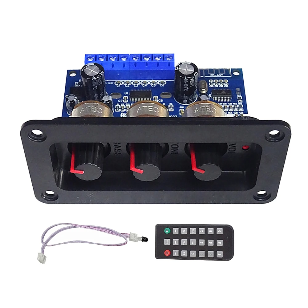 Papan Amplifier daya Digital 2.1 saluran, papan Amplifier dengan kendali jarak jauh 2x25W + 50W BT5.0 Subwoofer Kelas D DC12-20V