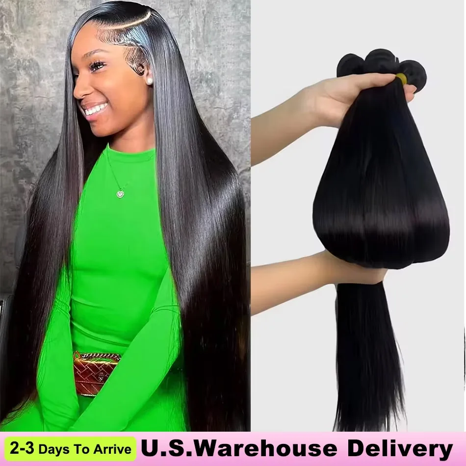 Tissage en lot brésilien 100% naturel lisse, 30 36 pouces, Extensions de cheveux bruts, pour femmes, lots de 2/3/4/5