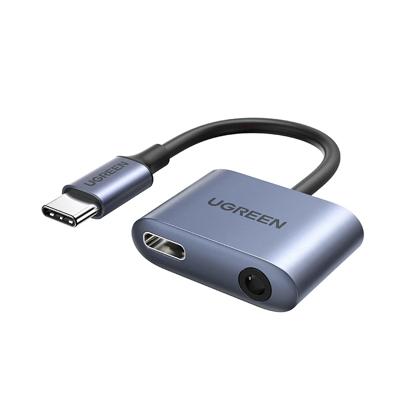 UGREEN 2 in 1 USB C to 3.5mm ヘッドフォン＆充電アダプター タイプC to Auxオーディオジャック PD 60W急速充電ドングル付き