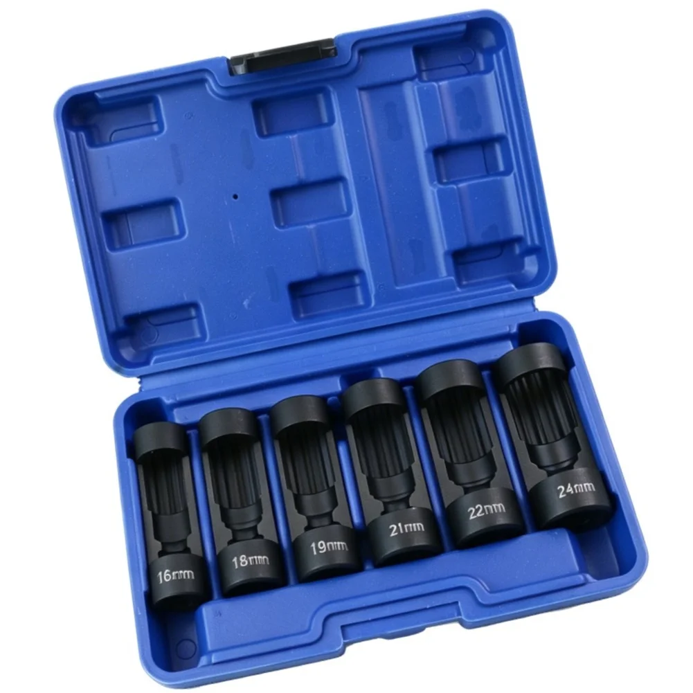 6-Piece Strut Nut Socket Set 16-24mm Chrome Vanadium Steel Side Cutout Shock Absorber Removal Tool Kit For Auto Repair Suspensio