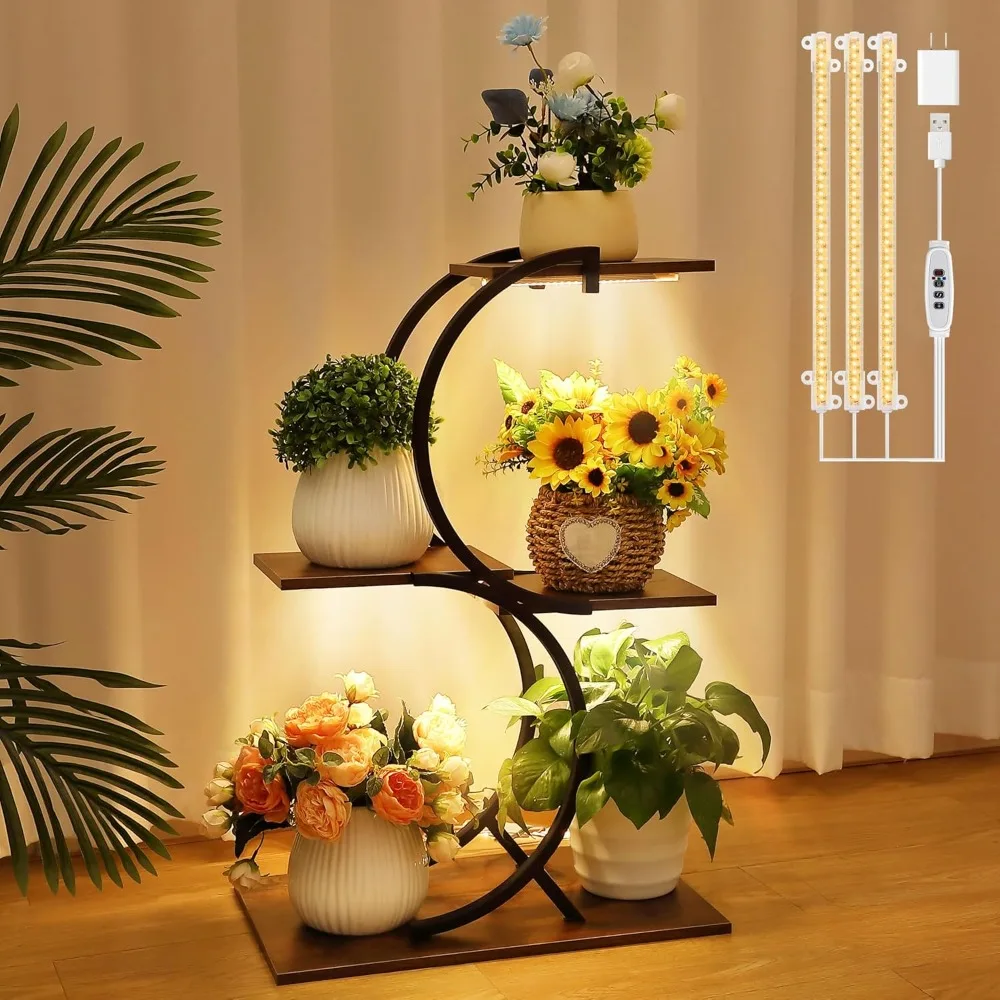 

Indoor S-shaped Small Plant Rack, Plant Rack with Growth Lights, Metal Plant Rack, 3-Story