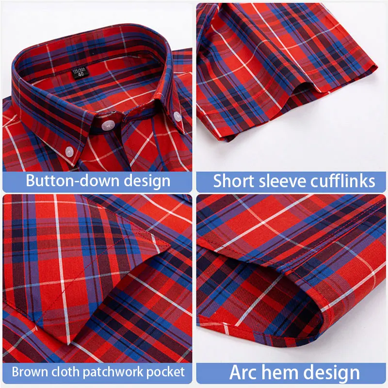 2024 summer thin 100% cotton men\'s short-sleeved plaid personality shirt multi-color multi-lattice type business leisure social