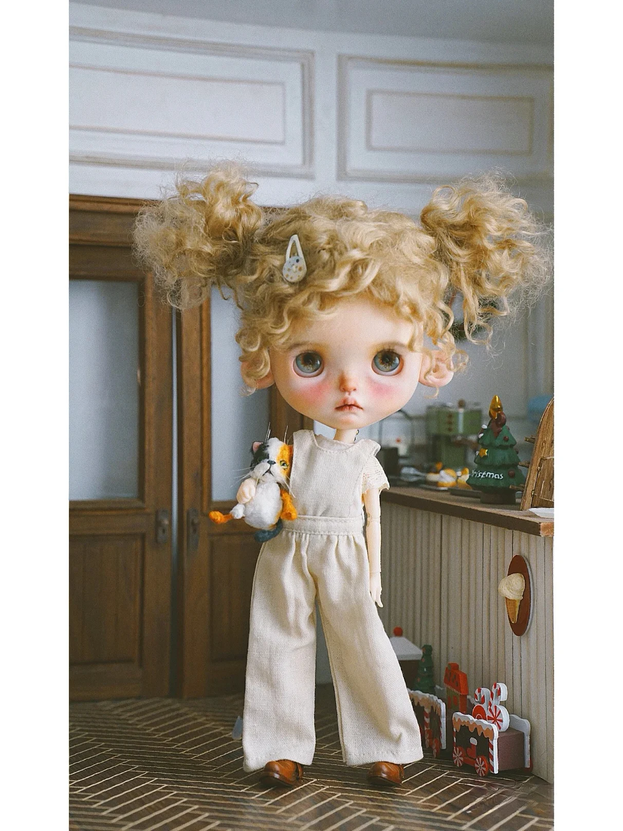 วิกผมตุ๊กตาสำหรับตุ๊กตาบลายธ์ คิวเบบี้ โมแฮร์ ทรงผมเปียแบบ Exploding Cannon ลอนผม ขนาด 9-10 นิ้ว อุปกรณ์เสริมสำหรับตุ๊กตา