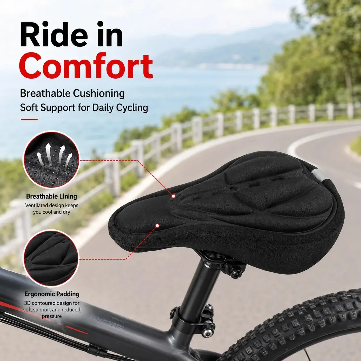 3D Soft Foam Padded Bicycle Saddle Cover Breathable Wide Comfort Thick Seat Cushion Shock Absorbing MTB bike Cycling Accessory