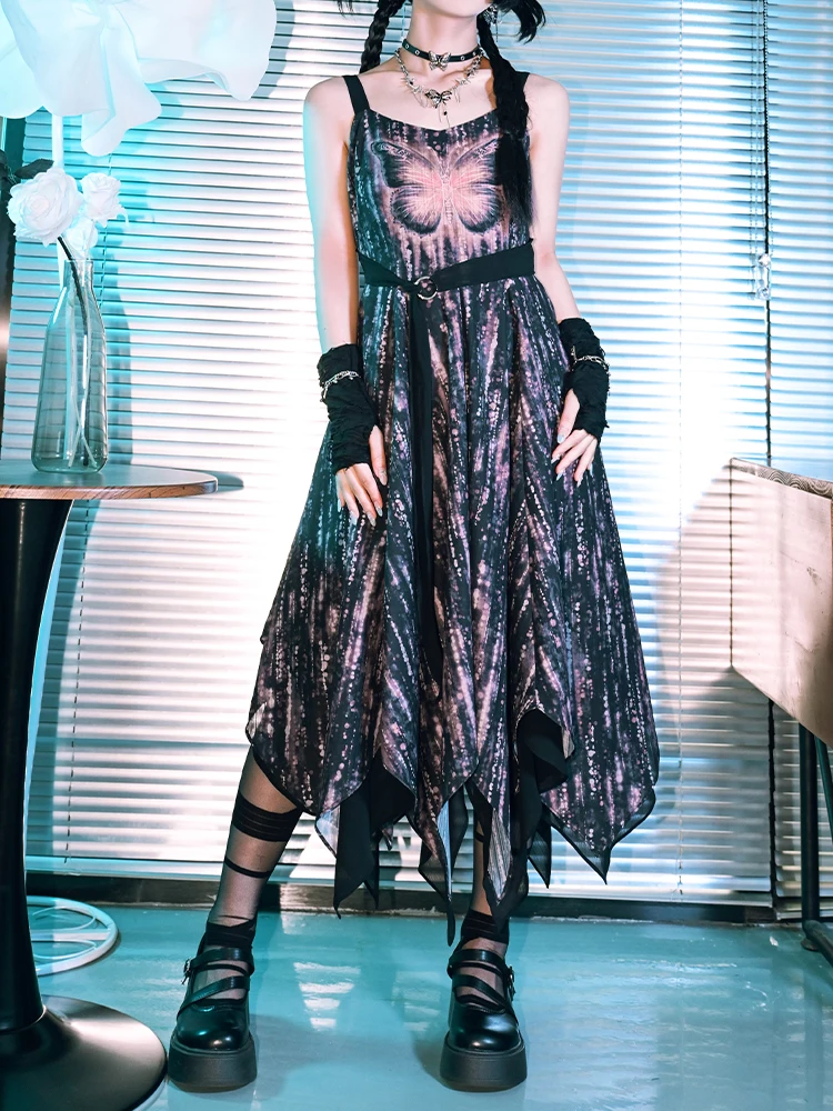 Vestido tipo estilingue estilo doce escuro design feminino camada dupla chiffon verão