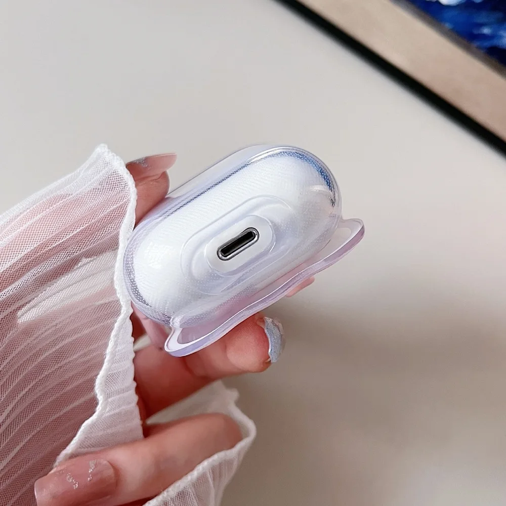 ثلاثية الأبعاد القوس موجة حقيبة سماعة الاذن لابل AirPods 1 2 حافظة الوردي الأزهار الفتيات غطاء ل AirPods Pro صندوق لاسلكي مع سلسلة المفاتيح