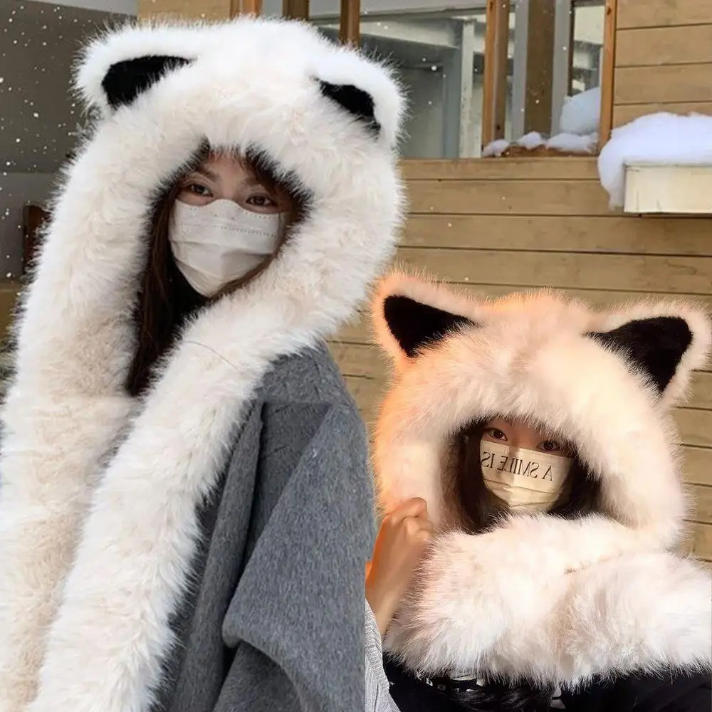 

Windproof Winter Plush Beanies Thickened Plush Winter Hat With Fox Ear Scarf And Neck Warmer Korea Ear Protection Lei Feng Hat