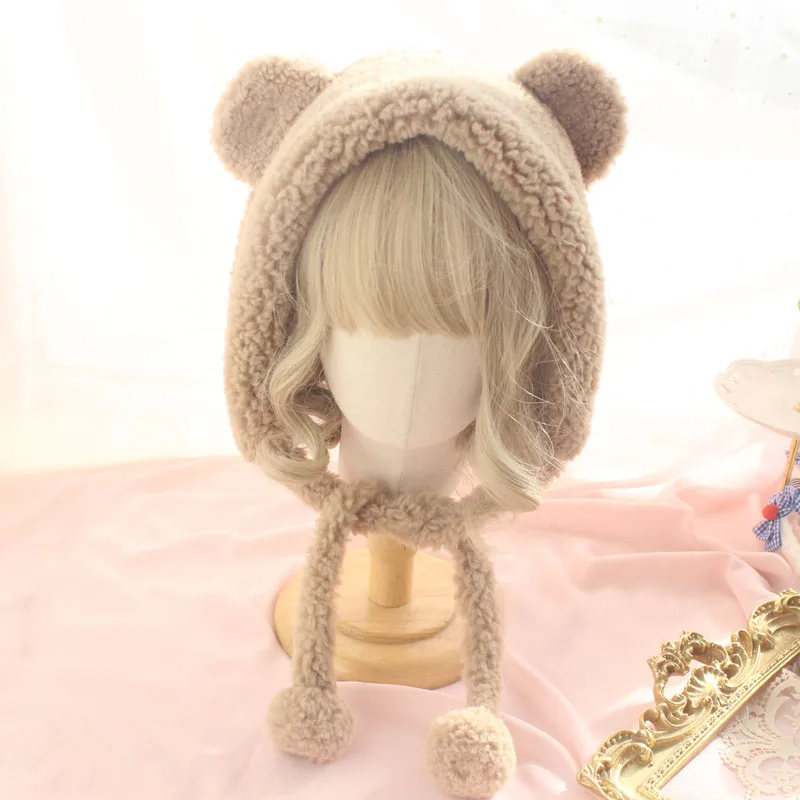 

Multicolor, cute bear ear cap Lolita fuzzy soft sister bear ear qiu dong Lolita warm hat