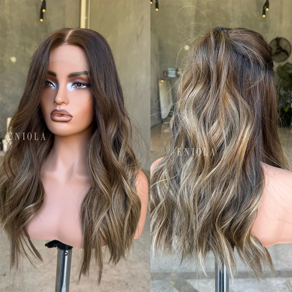 13x4 Lace Front Synthetic Wig Dark Root Brown Brunette Body Wave Heat Resistant Women Wigs Daily Wear Invisible Lace Wig