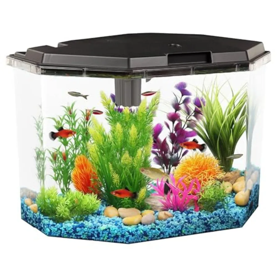 

6.5-Gallon Aquarium Kit with Power Filter and LED Lighting for Home Office Decor Transparent Acrylic White Frame Energy-Efficie