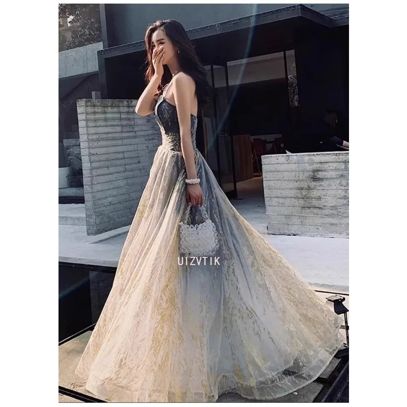 

2025 New Blue Strapless Long Evening Party Gowns Charming Lace Women Formal Pageant Prom Dresses Customized Vestidos De Festa