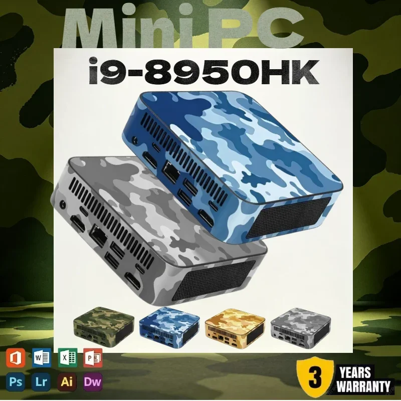 Mini PC Camouflage Colors New Core i9 8950HK Mini Computer 16GB RAM 1TB 2TB SSD WiFi6 BT5.2 4K HD Gaming Office Study Desktop