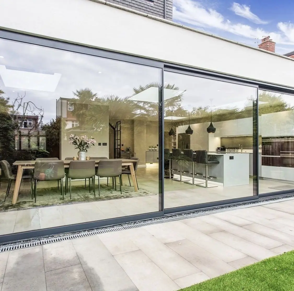 Simple Black Aluminum Framed Sliding Glass Door Waterproof and Solid Structure Sliding Glass Door Customized Styles for Offices