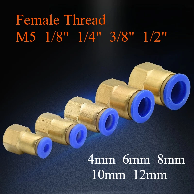 Pneumatic Connector Fittings 1/8'' 1/4'' 3/8'' 1/2'' Female Thread Push in Fitting for Air Pipe Joint Hose 4mm 6mm 8mm 10mm 12mm