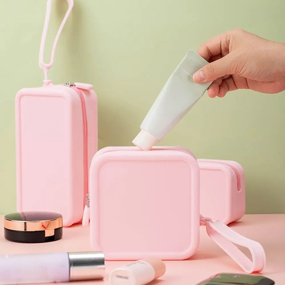 Portable Silicone Coin Purse Large Capacity Zipper Earphone Bag Waterproof Solid Color Cosmetic Bag Women Girls