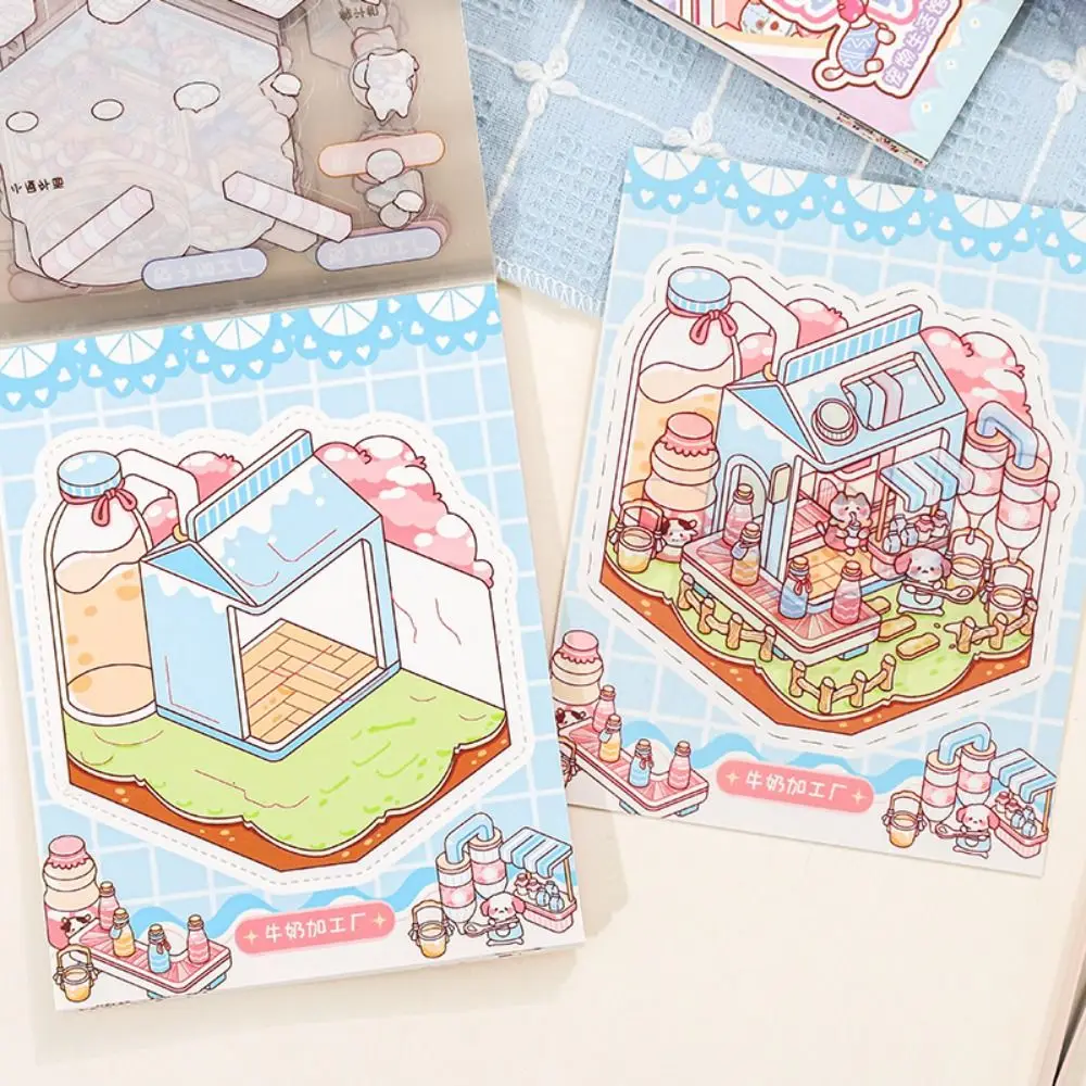 Creative 3D Landscape Sticker Book 8 Scenes Zoo Miniature Scene Collection Visual Stacking DIY Cabin Scene Sticker