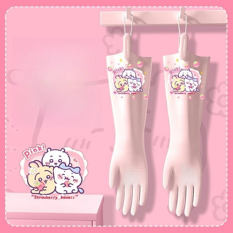 Anime Chiikawa Hachiware Usagi Gloves Housework Clean Washing Dishes Kitchen Durable Thicken Rubber Wash Clothes Cook Waterproof