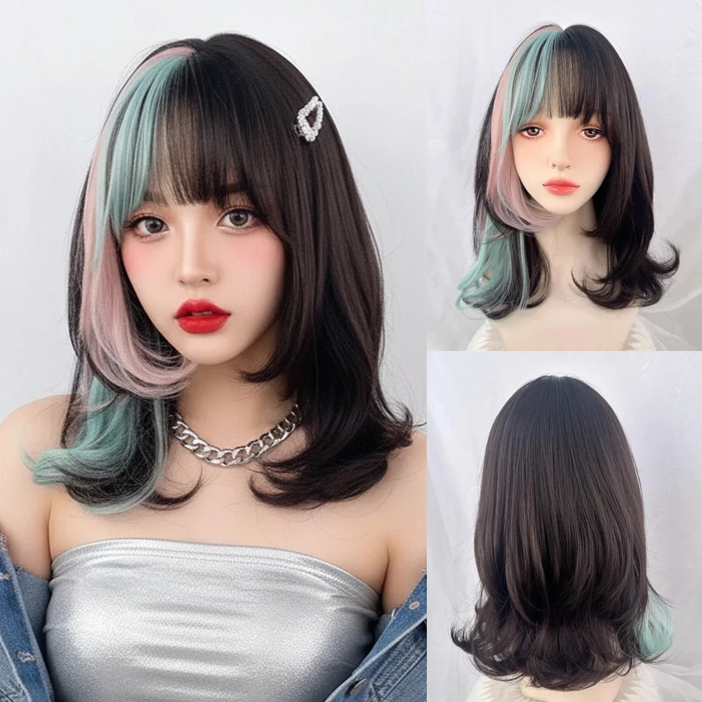 

Женский короткий волнистый синтетический парик с челкой из термостойкого волокна для косплея Лолиты, Хэллоуина, Рождества и повседневного гламурного цвета