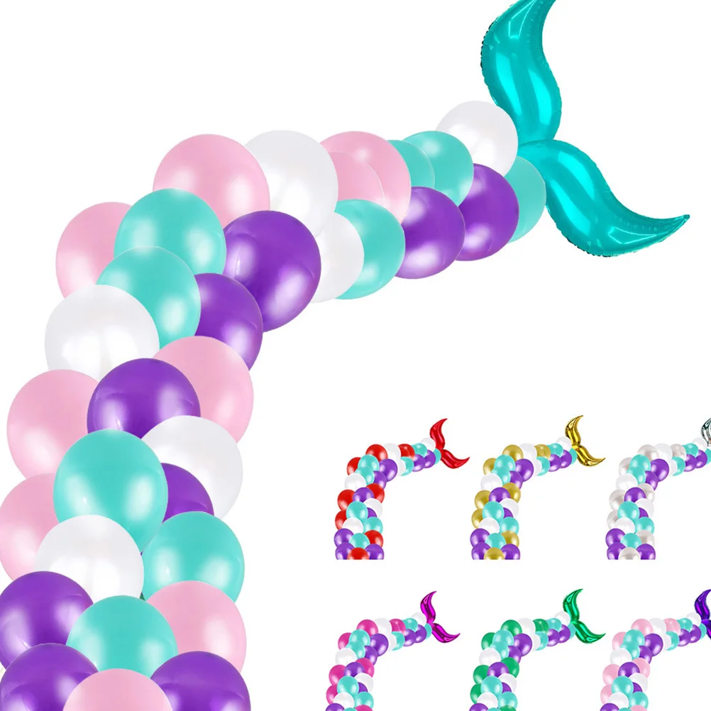 

44Pcs Aluminium Film Balloon Set Mermaid Pattern Luxury Metal Balloons Easy Inflate for Birthday Baby Shower Party Decor