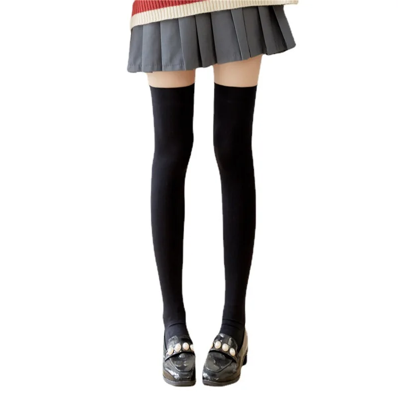 Bas sexy sur le mollet pour femmes, bas de documents solides, chaussettes longues noires et blanches, chaussettes cosplay Lolita JK, bonneterie pour femmes, bas de cuisse