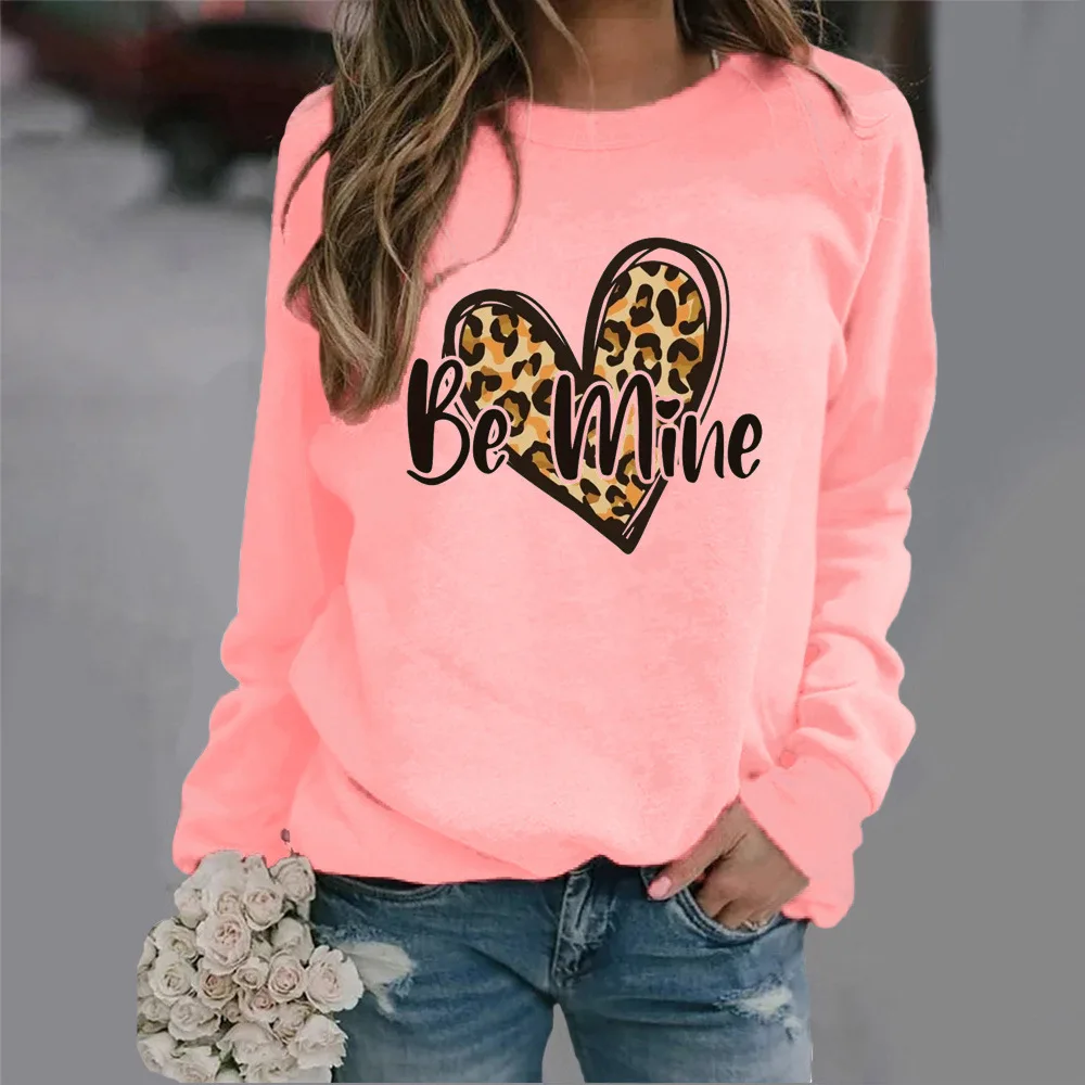 

Crew-neck Hoodie Leopard Print Love Print New European and American Valentine's Day Hot Sales Streetwear Women Sweatshirt