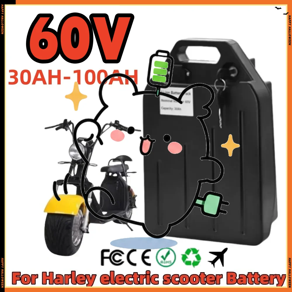✨ 60V 20Ah~50Ah For Harley Two Wheel Foldable Citycoco Lithium Battery 500W- 2400W Electric Motorcycle Waterproof Free Charger✨