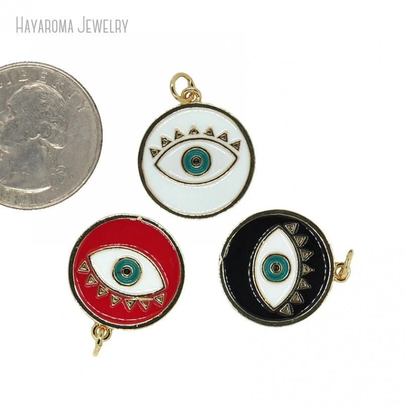 

10Pcs Islam Wholesale Gold Color Copper Round Coin Shape Circle Religious Evil Turkish Eye Pendant PM28518