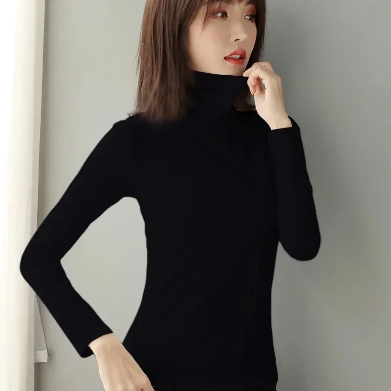 MRMT 2025 Brand New Women's Western Style Pile Collar Tight Fitting Solid Color Bottoming Shirt Women's Long Sleeved T Shirt